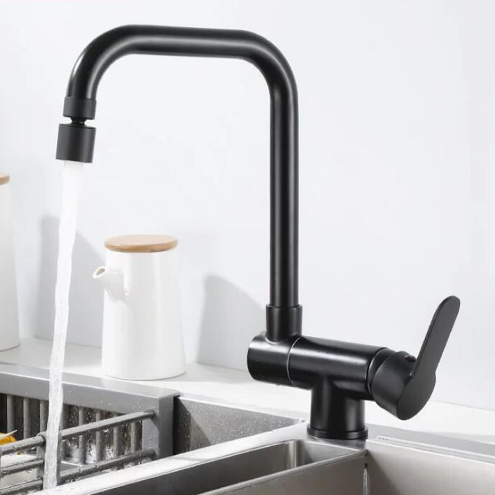 Kitchen Taps Folding for Inside Window, Tap 360° Swivel Brass Sink Mixer 2 Modes Hot and Cold Water-Black