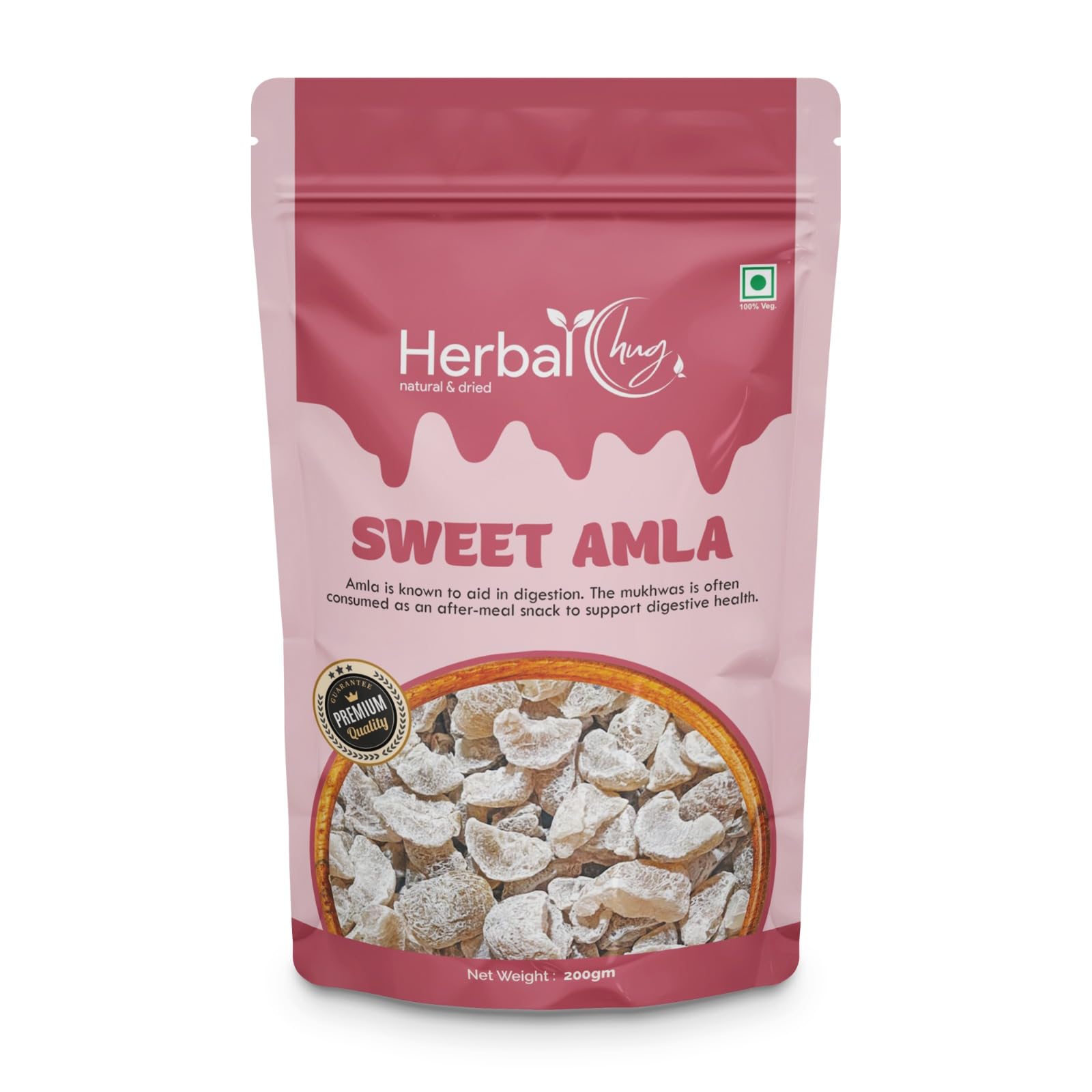 Herbal Hug Sweet Dry Amla Candy 200g (Pack of 1 x 200g) | Premium Dried Indian Gooseberry Candy | Sweet & Tangy Digestive Snack | Vitamin C Rich Traditional Mouth Freshener | 100% Vegetarian-image-2