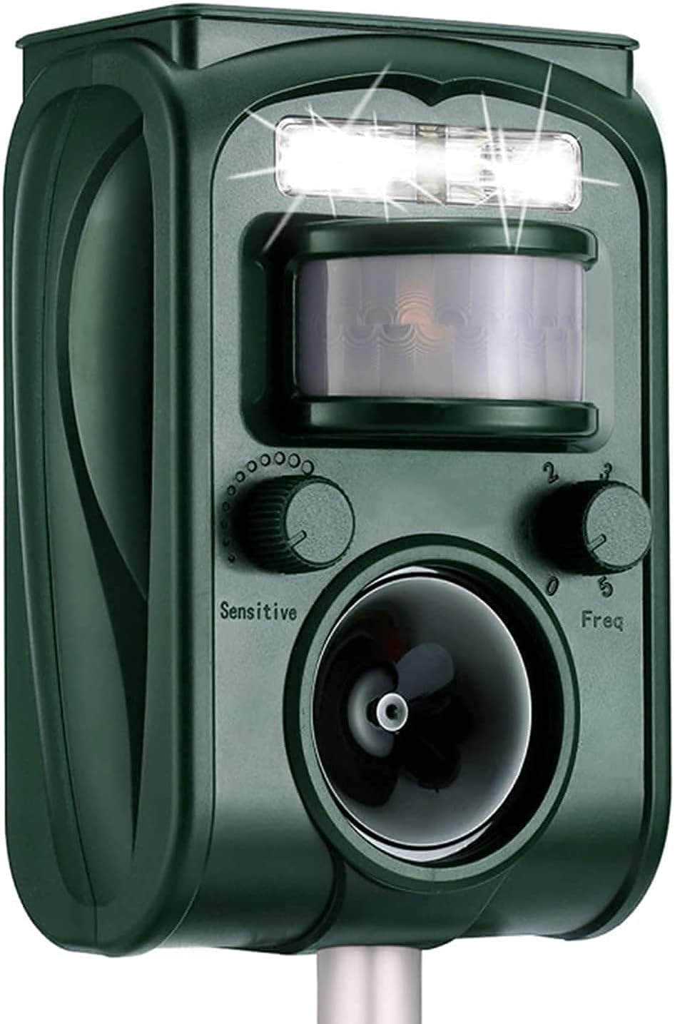 Abilly 2021 Solar Ultrasonic in Repellent Defender Rat, Squirrel, Deer, Raccoon, Skunk, Rabbit, Mole, Dog, Cat, Waterproof with Motion Detector 06, Dark Green