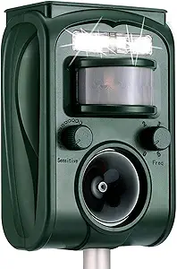 2023 Solar Ultrasonic in Repellent Defender Rat, Squirrel, Deer, Raccoon, Skunk, Rabbit, Mole, Dog, Cat, Waterproof with Motion Detector Green