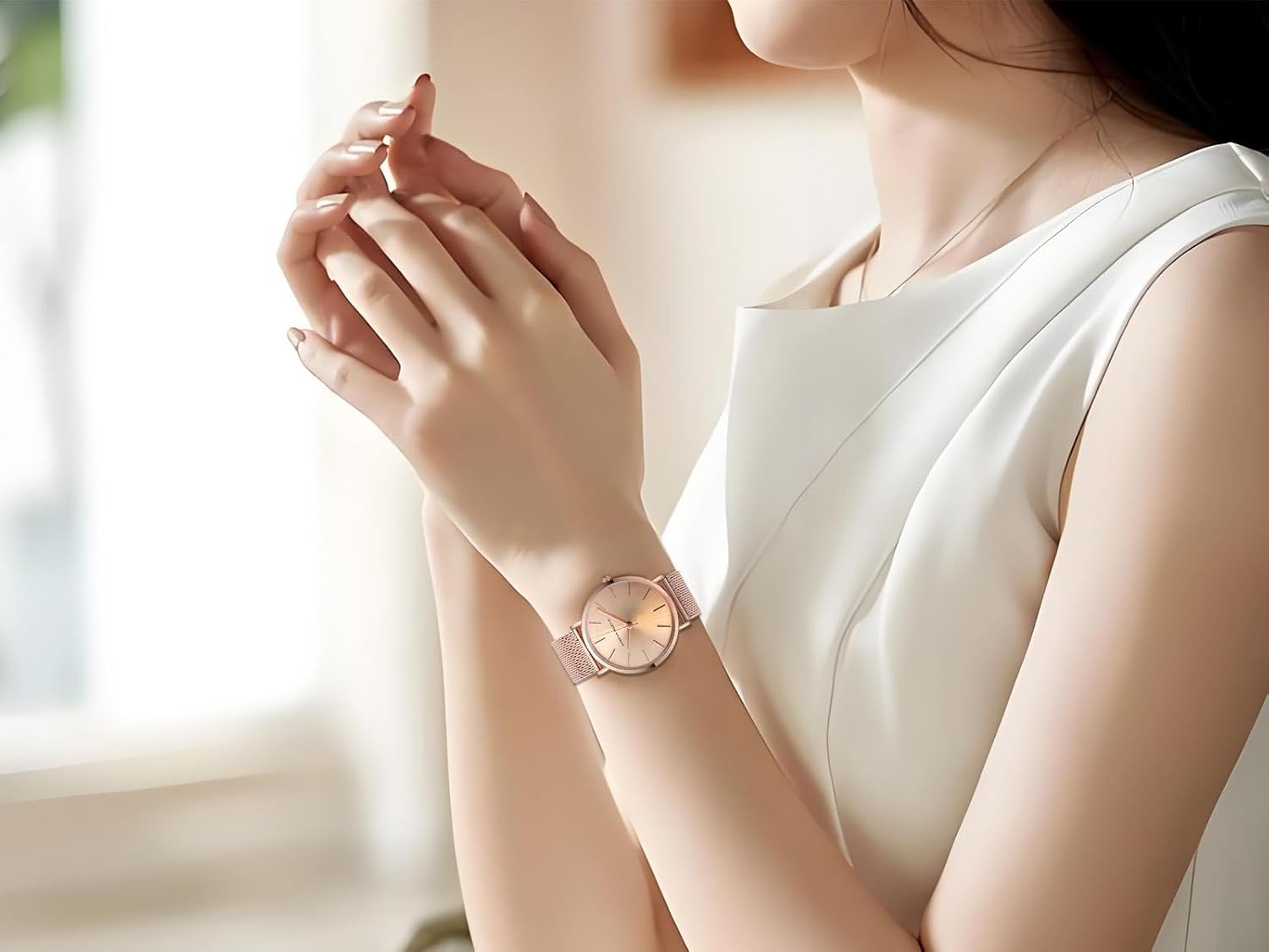 Women Watches Minimalist Fashion Quartz Wrist Watch Party Dress Bracelet Watch for Ladies with Stainless Steel Mesh Band - Image 4