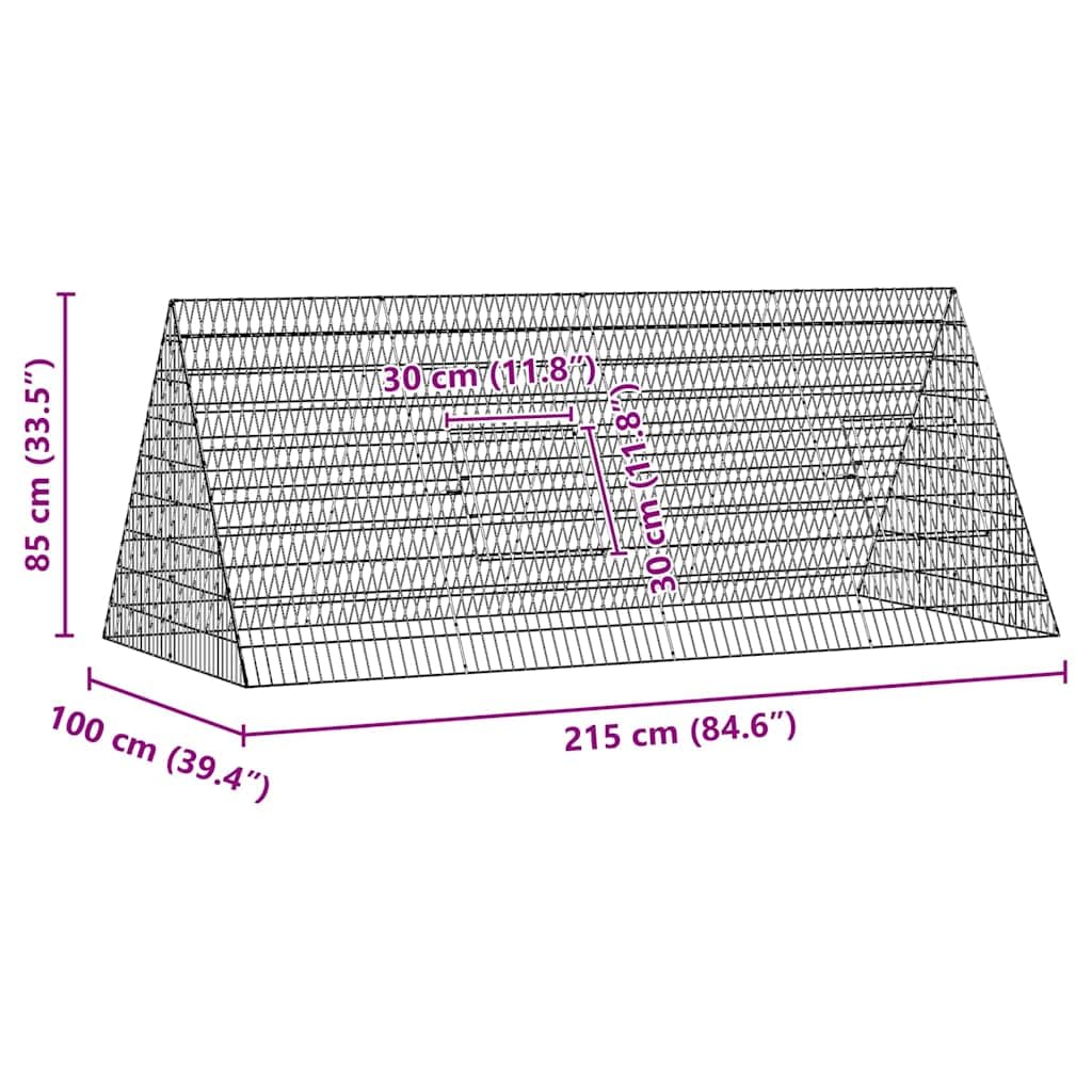 Hühnerkäfig Silber aus verzinktem Stahl 215 x 100 x 85 cm Stabiler Outdoor Käfig mit Gitter Schutz für Garten und Balkon ideal als Kleintierkäfig, Kaninchenstall, Meerschweinchenkäfig