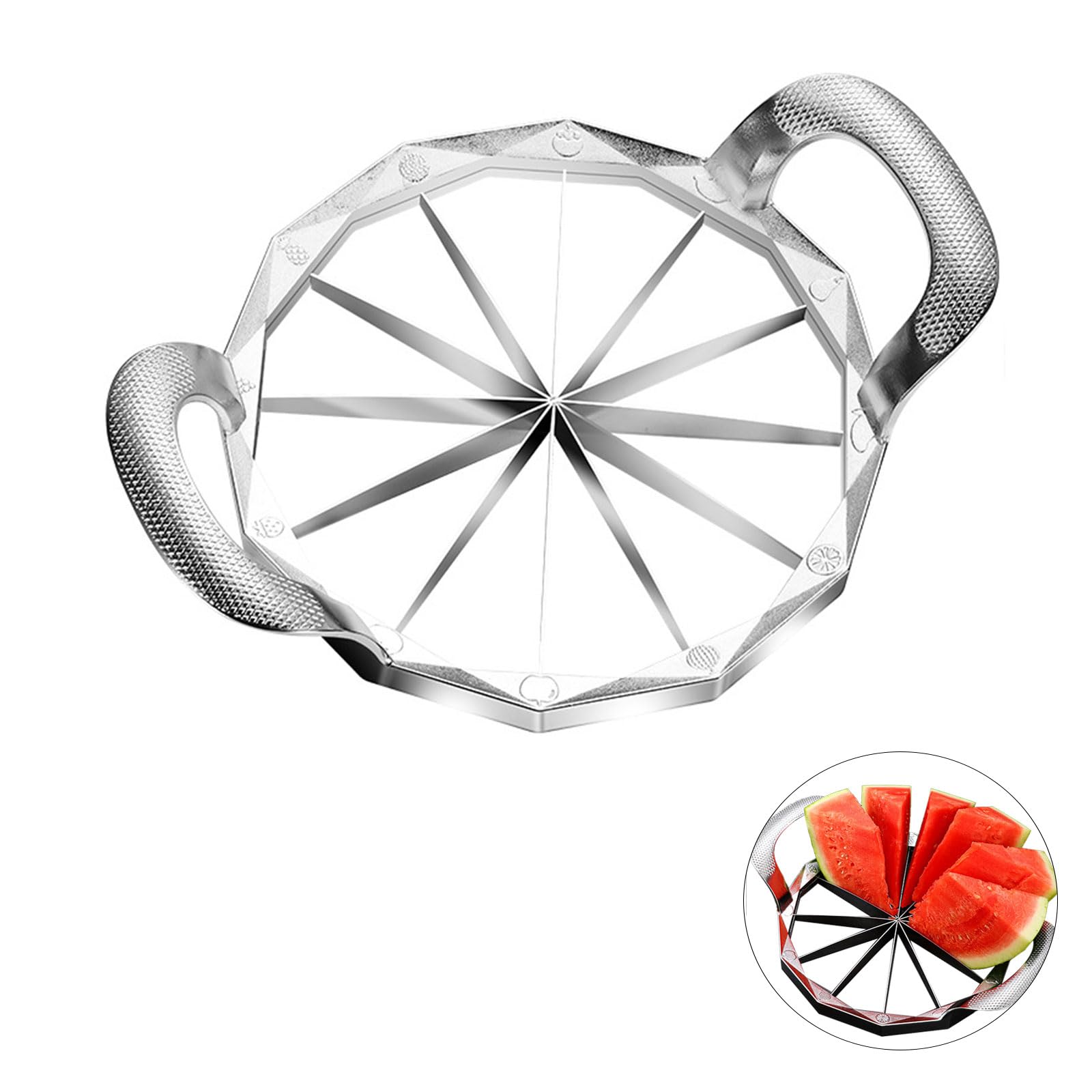 Obstschneider aus Edelstahl, 12 Klingen, rutschfester Griff, robuster Wassermelonen-Ananasschneider für Küche (12 Klingen-G)