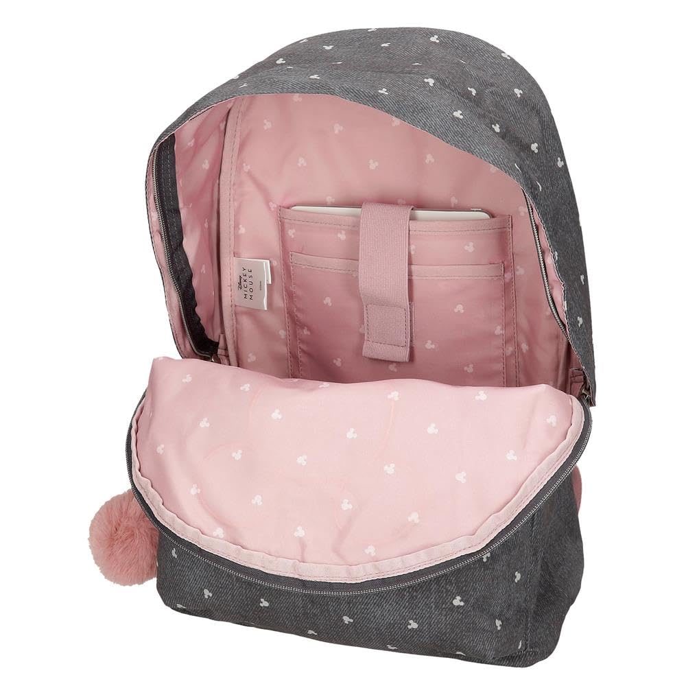 Joumma Bags, Mickey Studs, mochila escolar, fabricada en Poliéster, Tirantes anchos, ergonómicos y acolchados, Ligera y práctica para ofrecer una mayor comodidad, Asa superior para colgar.