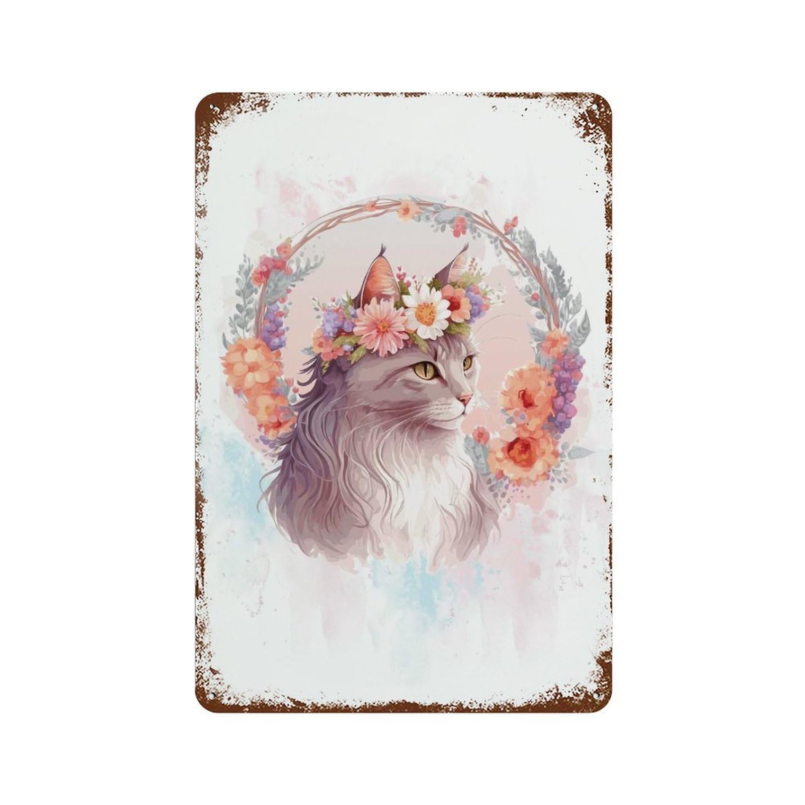 Turkish Angora Flower Cat Retro Metal Sign 11.8"x7.9", Old School Wall Decor for Garage, Bar And Workshop Decor