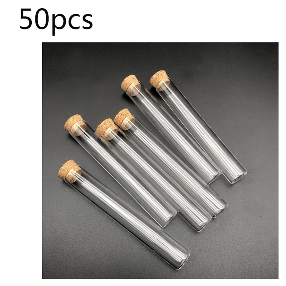 Tubos de ensayo de vidrio con tapones de corcho, Tubo de ensayo vidrio borosilicato 15 x 100 mm con fondo plano y tapones corcho varios tamaños(50pcs)