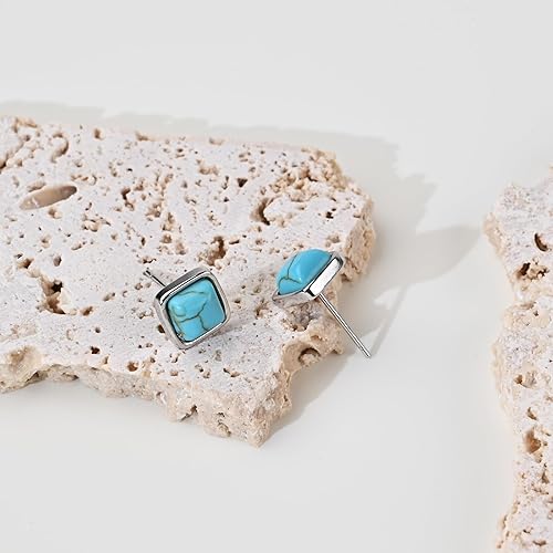 Miniatura 23 de Tibetan Turquoise Earrings 925 Sterling Silver Post Stud Boho Gemstone Hypoallergenic Handmade Earrings for Women Trendy Fashion