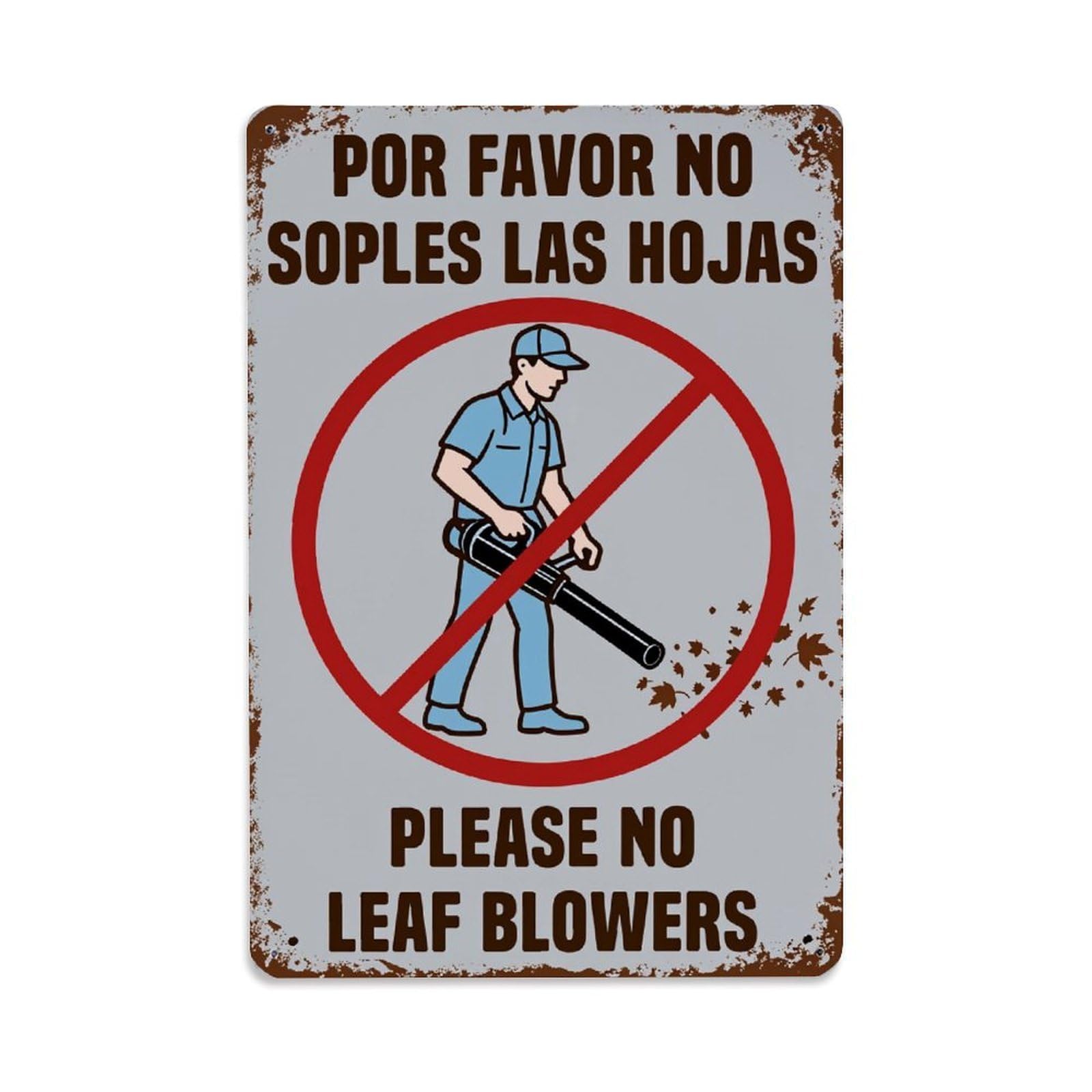 No Leaf Blowers Sign Retro Metal Tin Sign, Vintage Decor Art Poster for Bar, Home, Man Cave, Kitchen, Laundry Room Gift 8x12Inch