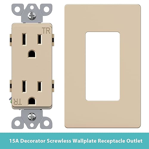 Miniatura 4 de WEBANG Salida de receptáculo decorador, placa de pared sin tornillos incluida, salida de pared resistente a manipulaciones de 15 amperios y 125 V, 2