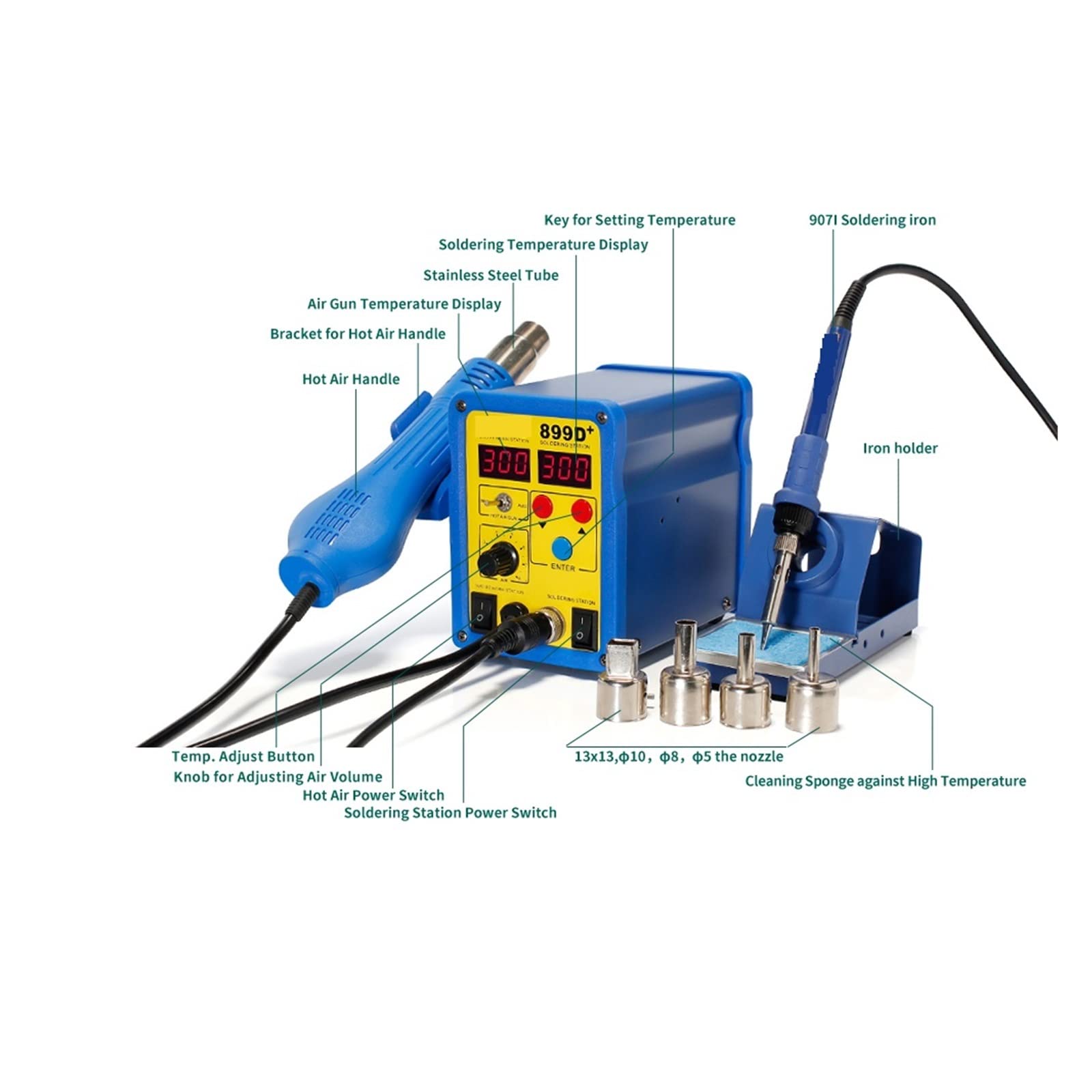 Kit saldatore 899D+720W Stazione di saldatura Pistola ad aria calda Stazione di dissaldatura digitale intelligente Manuale Modalità di lavoro automatica