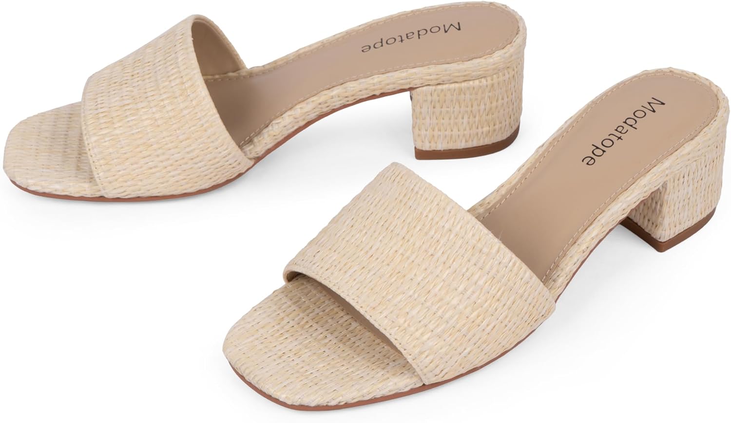 Modatope Braided Sandals Women Chunky Heel Square Toe Sandals for Women Open Toe Heeled Mules - Image 6