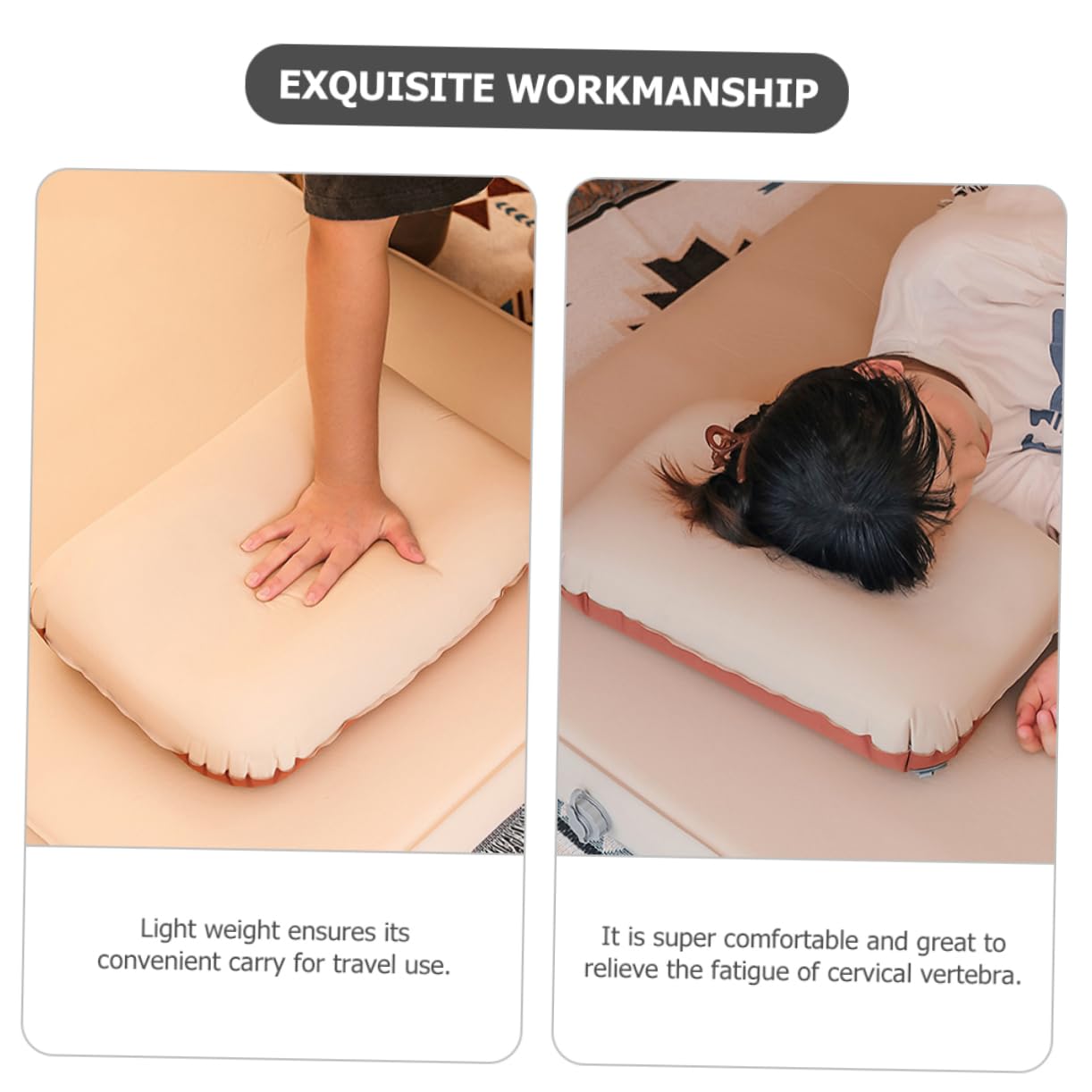 Oreiller Gonflable Portable pour Camping, Design Ergonomique, Mousse et Polyester Pongé, Dégonflage Facile, pour Maison et Hôtel