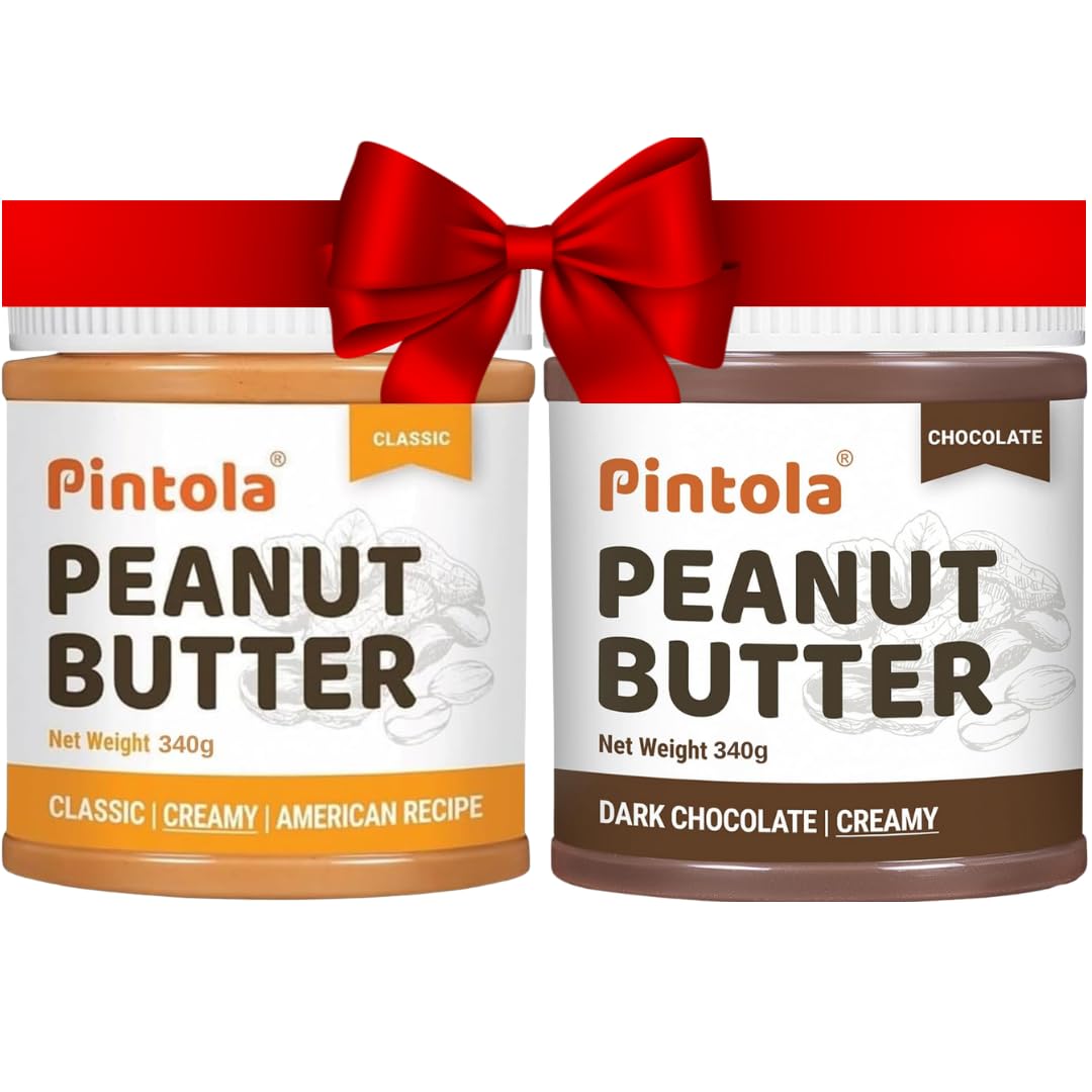 Pintola Peanut Butter Combo pack of Classic Creamy + Dark Choco Creamy (340g (pack of 2) High Protein | Gluten Free | Vegan | Cholesterol Free