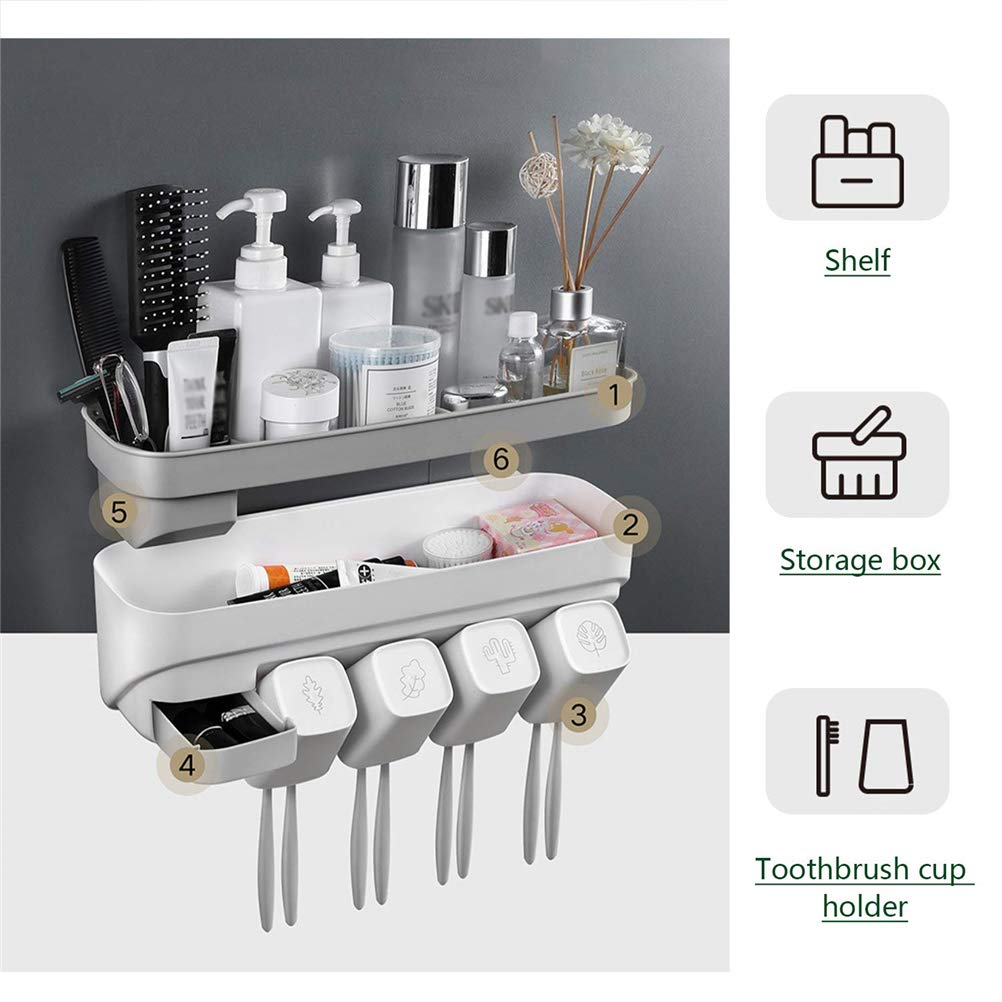 Funzione Porta Spazzolino da Bagno da Parete, Organizzatore per Spazzolino da Denti per Famiglia Lady Men Kids,F