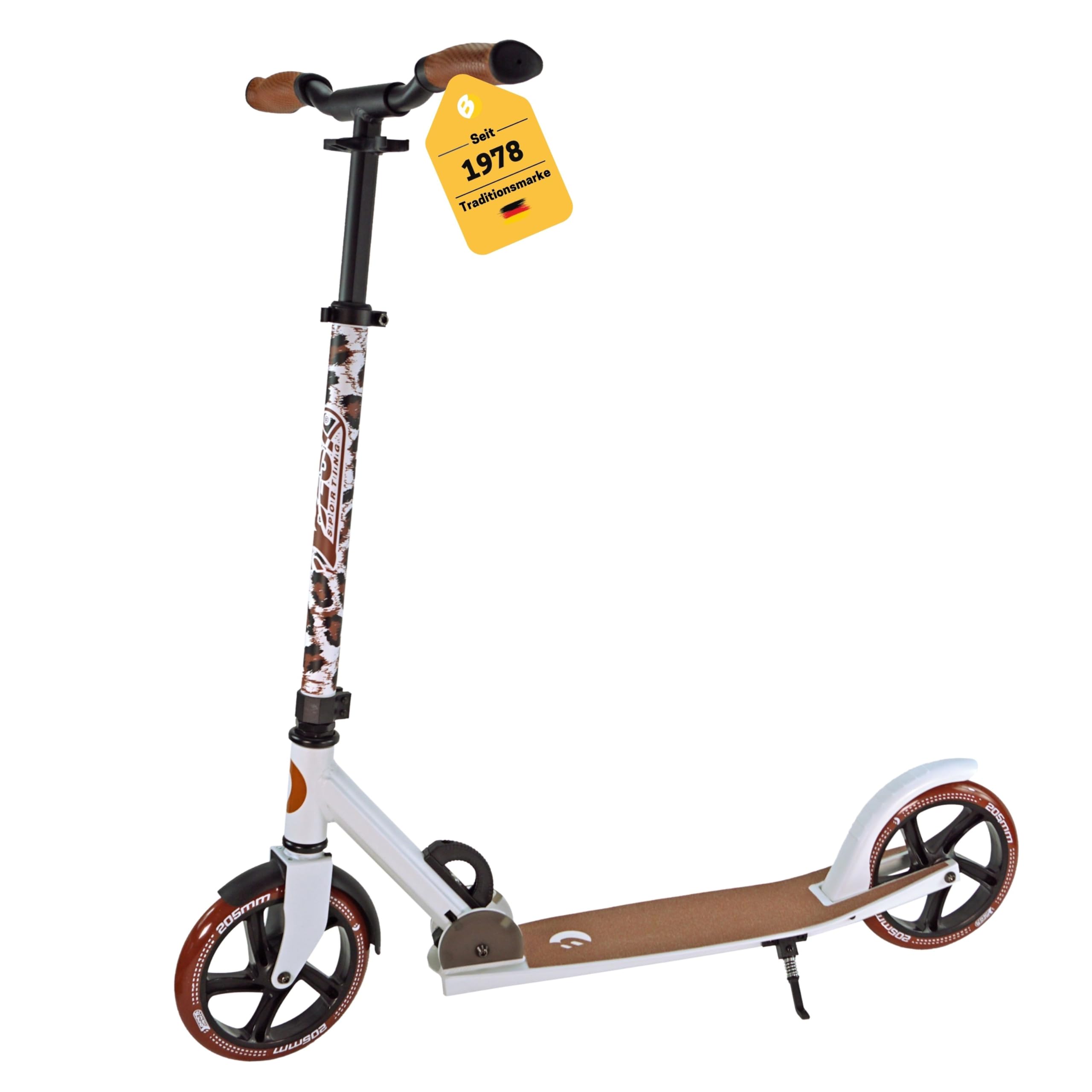 Best Sporting City-Scooter – klappbarer City-Roller, 205 mm Räder, weiß Leopard, für Erwachsene und Kinder