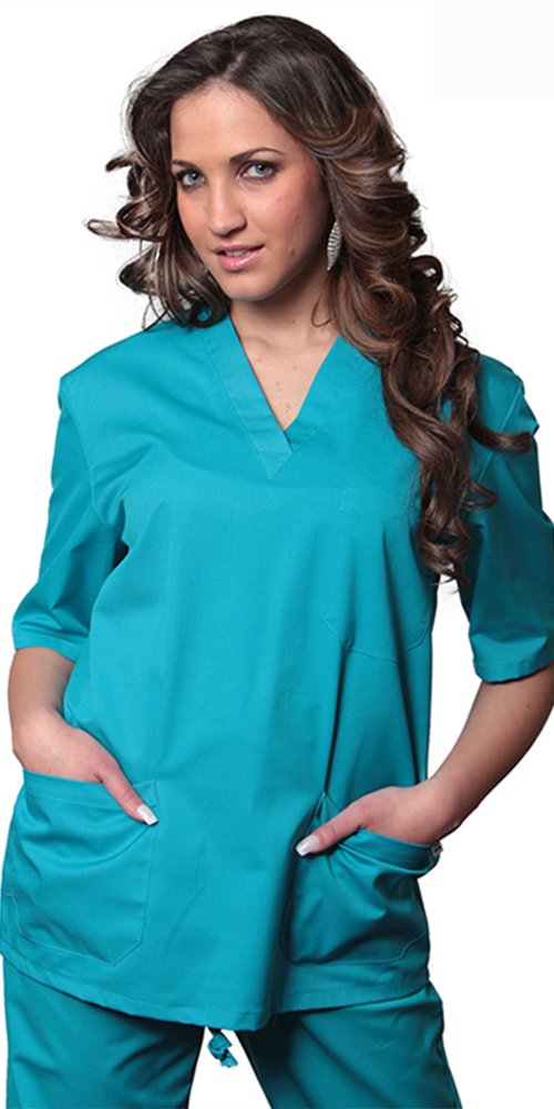 Trendy Line Uniforme haut + pantalon pour milieu hospitalier col en V unisexe XXL turquoise