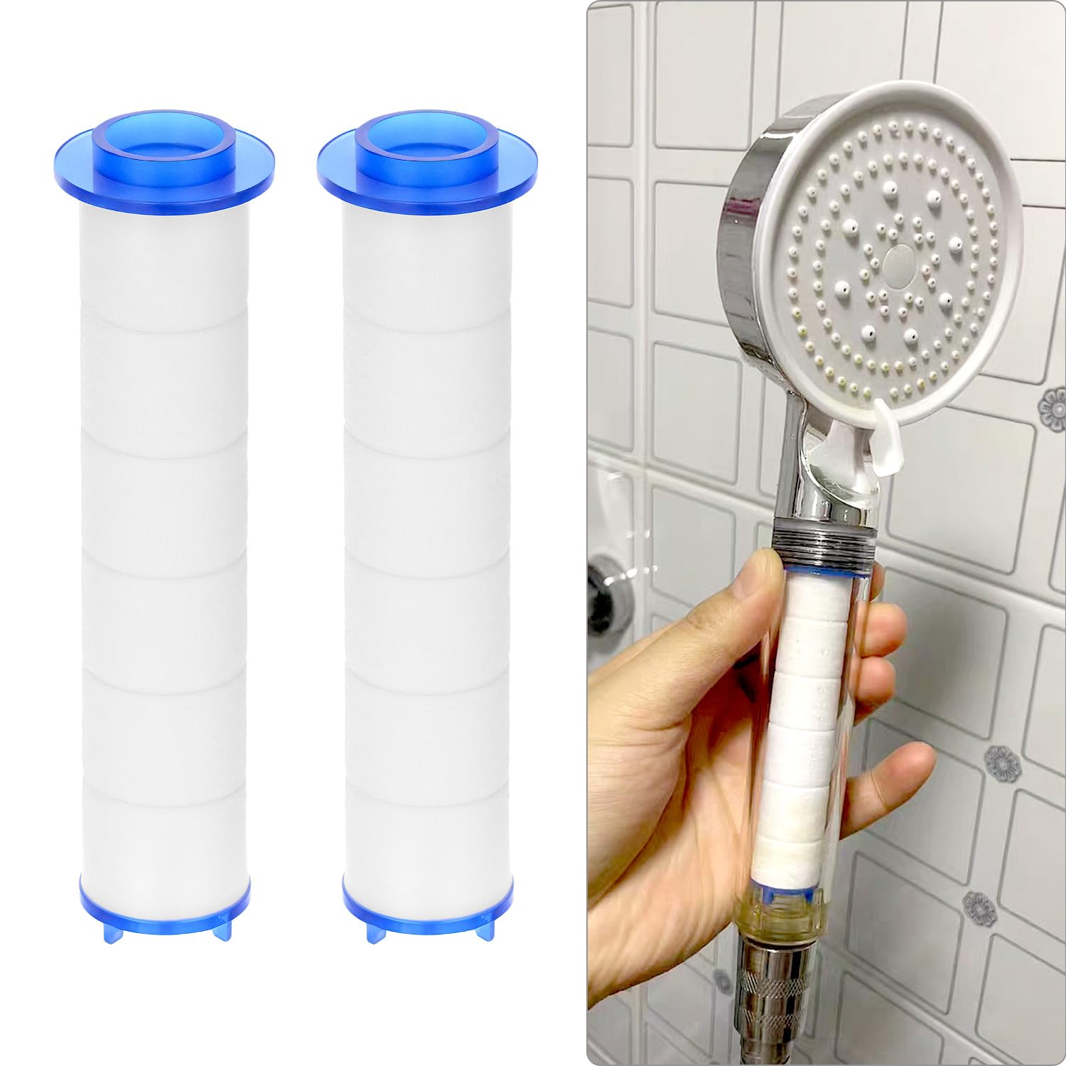 QWORK 6-częściowy zestaw filtrów bawełnianych PP 9,5 x 2 cm do głowicy prysznicowej - usuwanie pozostałości chloru, filtr wapienny do czystej wody, odpowiedni do deszczownicy.