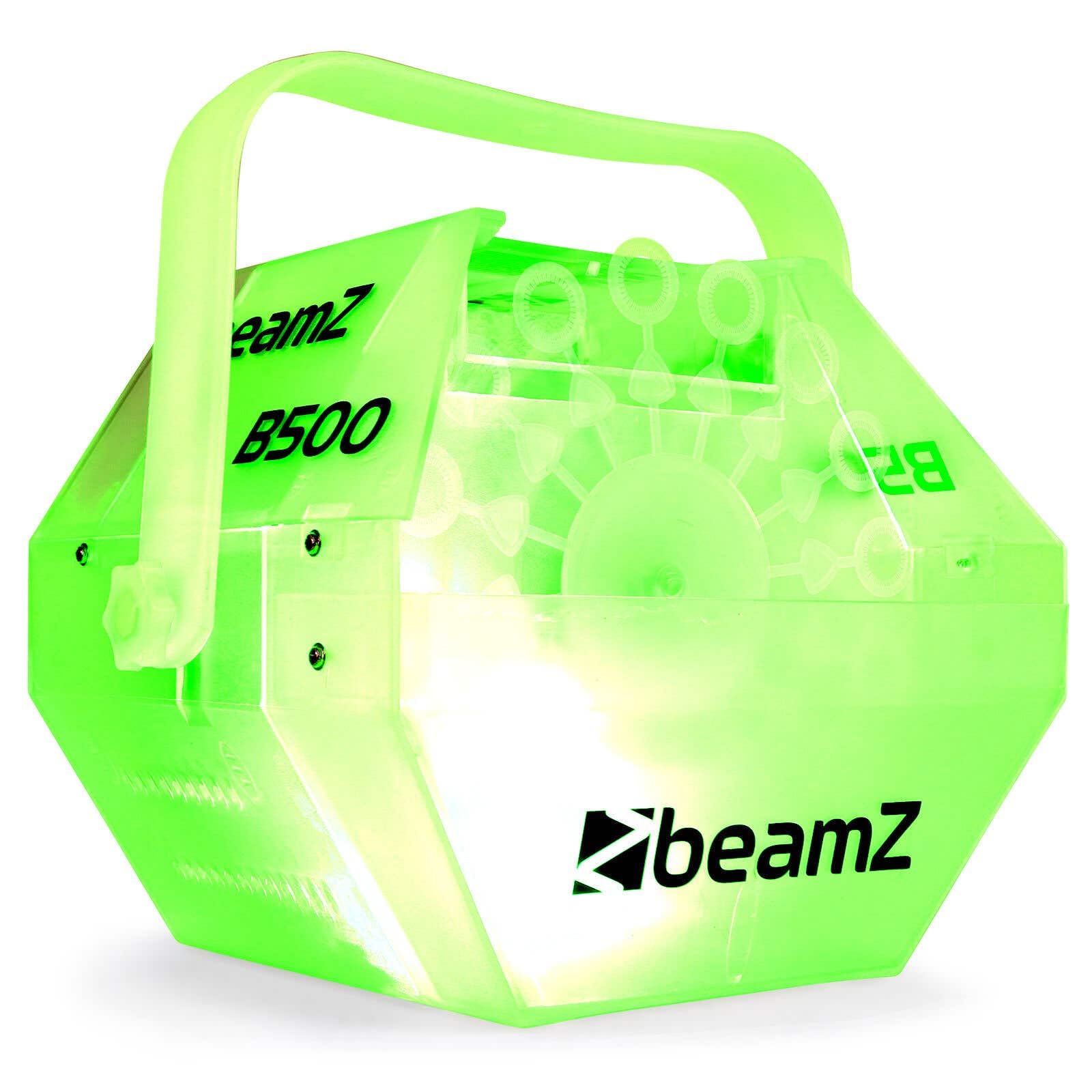 BeamZ B500LED Maquina de Burbujas de Jabón para Niños, chasis transparente iluminado con led RGB, pomperos para niños cumpleaños, ideal para regalo cumpleaños niños, fiestas en jardin, pomperos boda