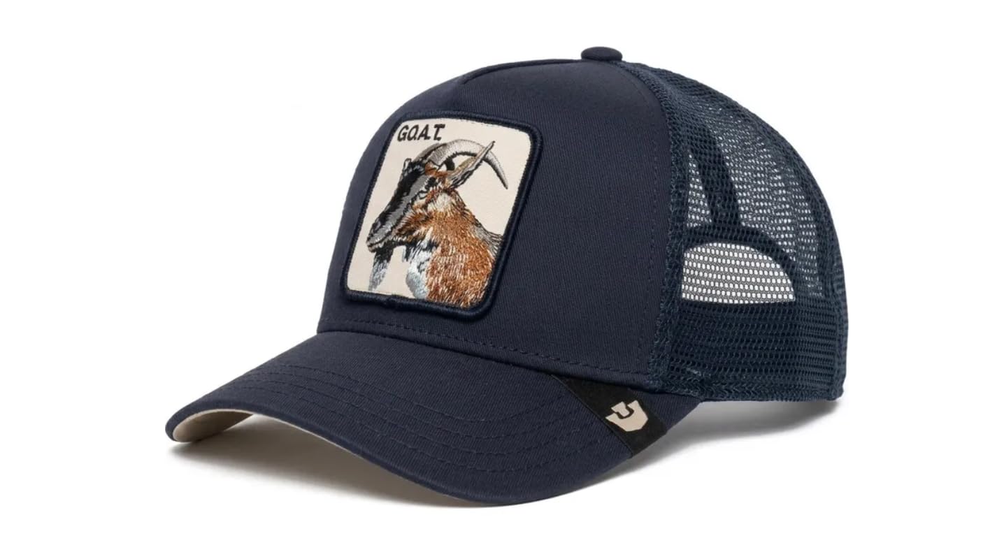Goorin Bros. The Goat Trucker Cap, Navy Blue, with Embroidered Goat Patch G.O.A.T.