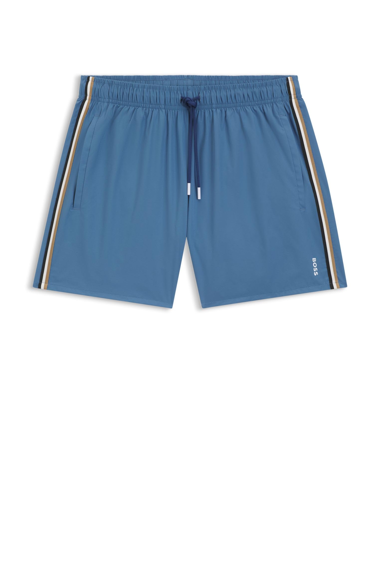 BOSS Mens Iconic Recycled-Material Swim Shorts with Logo and Signature Stripe