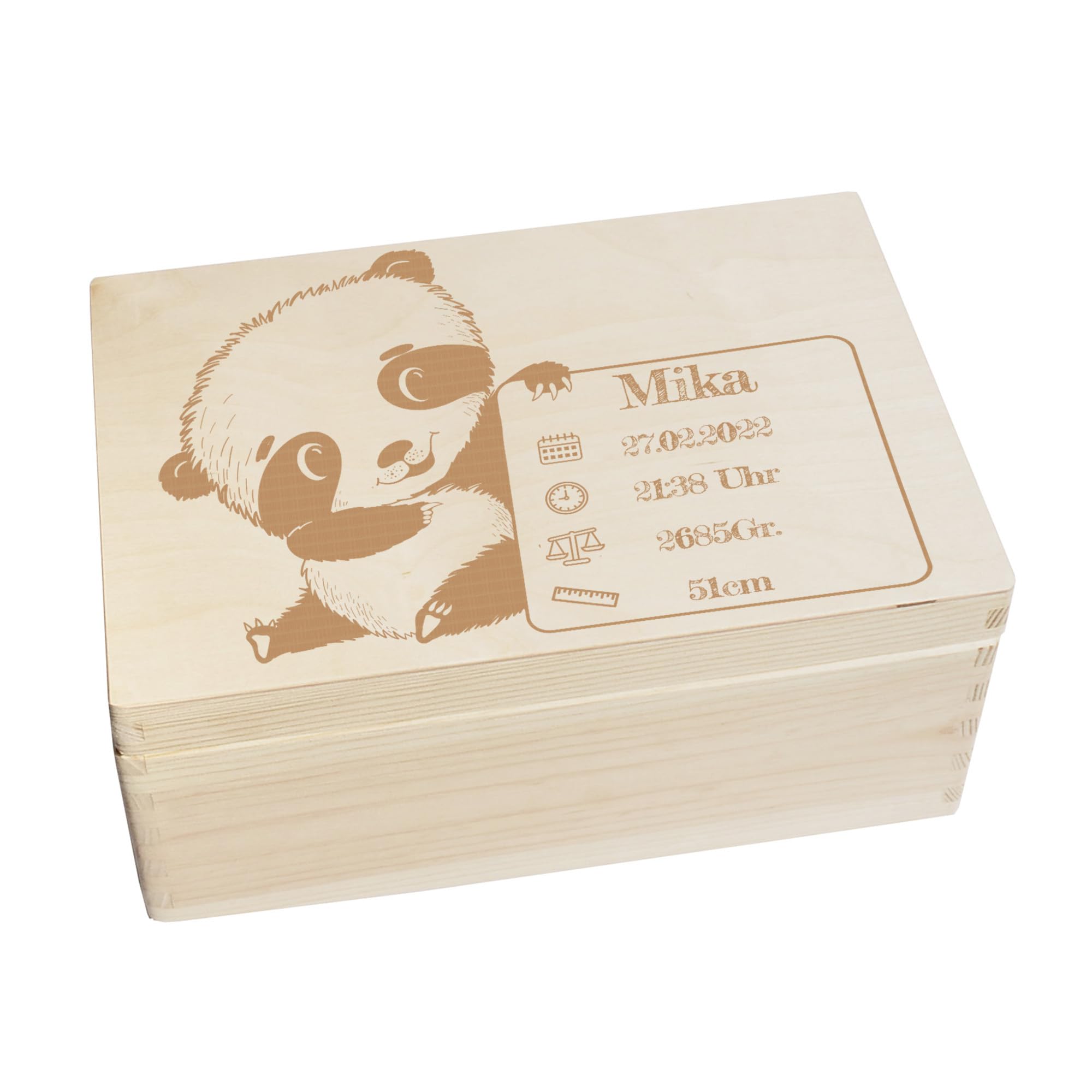 Scatola dei ricordi personalizzata per neonati e bambini con incisione Panda – Scatola in legno per bei ricordi – Scatola in legno 30 x 20 x 14 cm