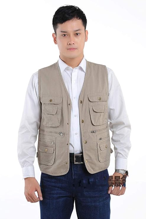 Elonglin Mens Photography Fishing Vest Multi-Pocket Waistcoat Jacket Gilet