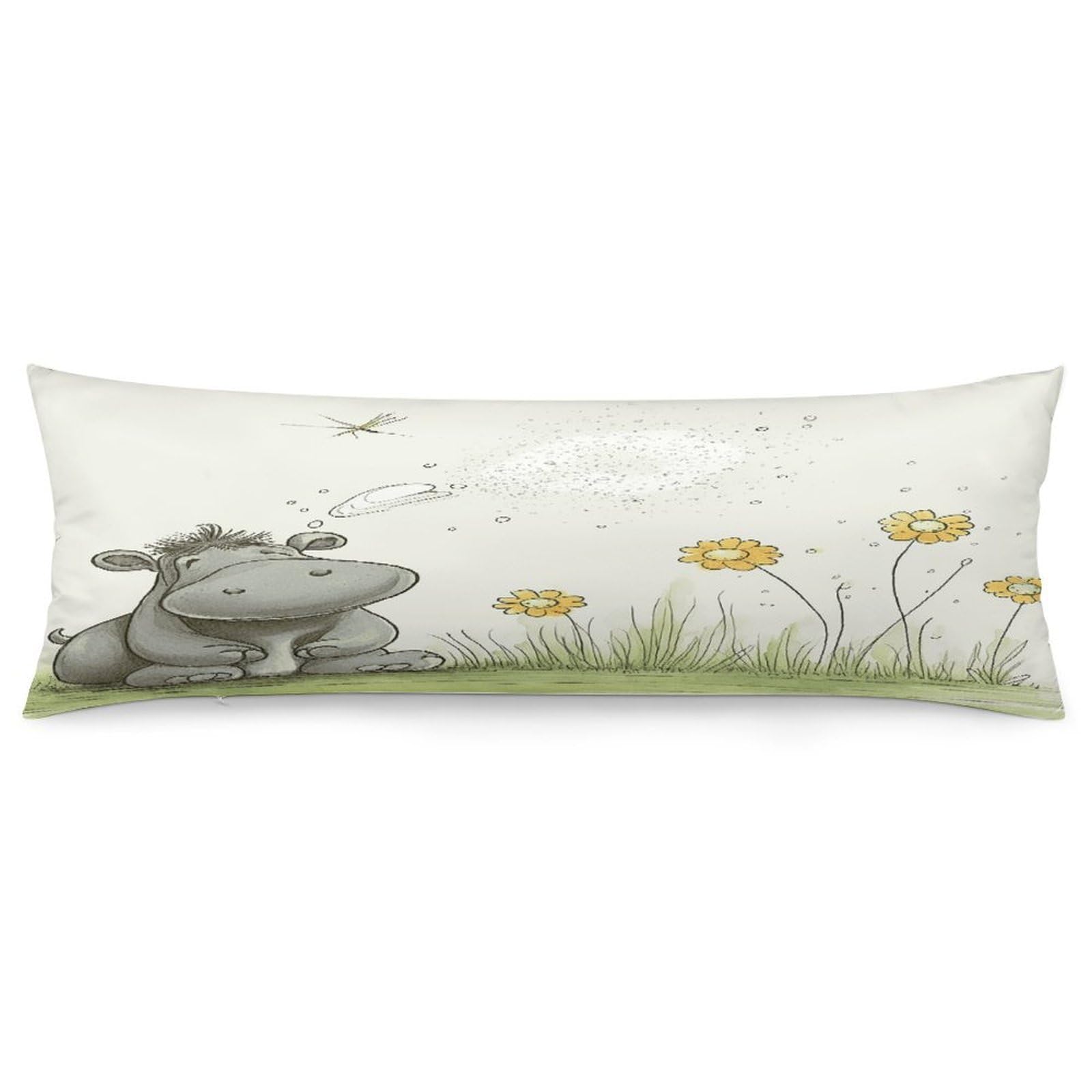 Hippo and Dandelion Body Pillow Cover Luxury Long Body Pillow Pillowcase with Hidden Zipper Breathable Soft Cozy Pillow Case Wrinkle Fade Resistant Pillowcase 20''×54''