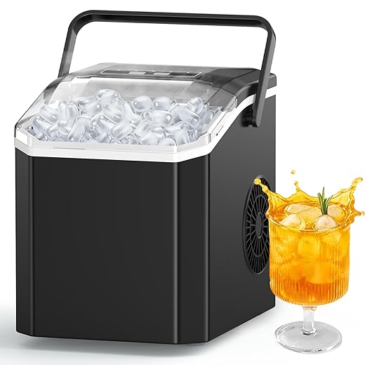 INOVIVA Ice Maker Machine for Countertop, 26.5Lbs Daily Output, 6-Min Fast Ice Maker, 2 Ice Sizes, Self-Cleaning, Compact Portable Ice Machine with Removable Basket