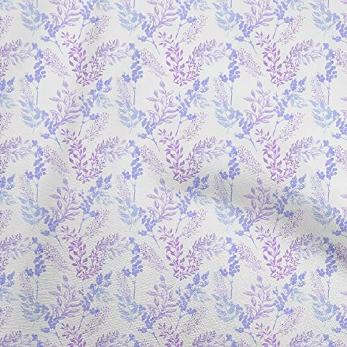 oneOone Cotton Flex Medium Purple Fabric Watercolor Flower with Leaves DIY Clothing Quilting Fabric Print Fabric by Yard 40 Inch Wide