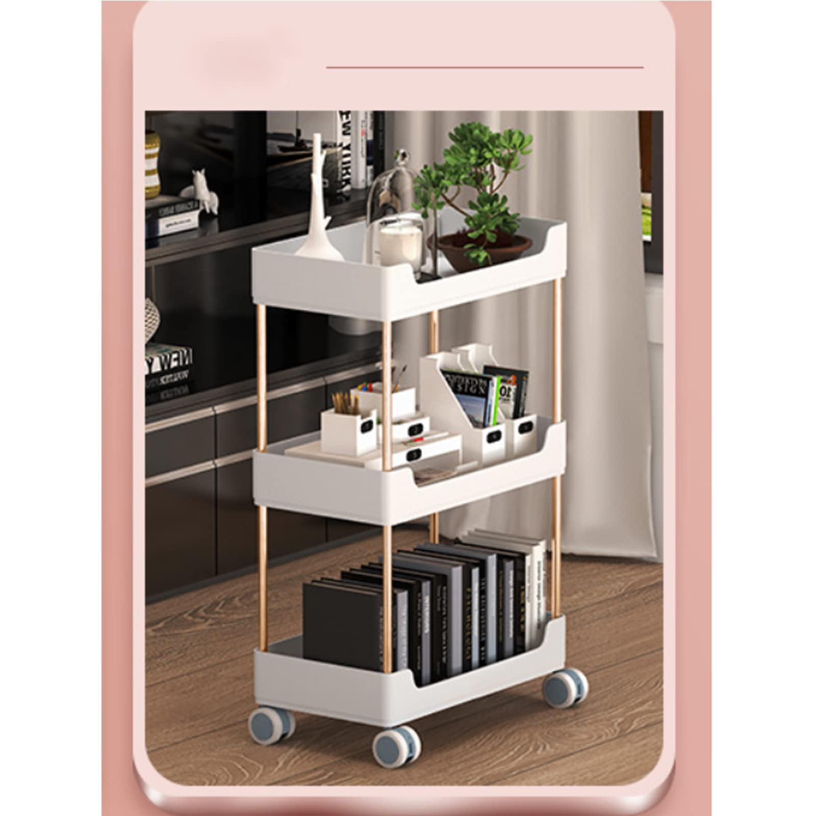 PRUJOY Estantes de Almacenamiento de Carro utilitario rodante de 3 Niveles,Cocina de Carro utilitario móvil,para despensa, baño, Cocina, Oficina, Lugares Estrechos