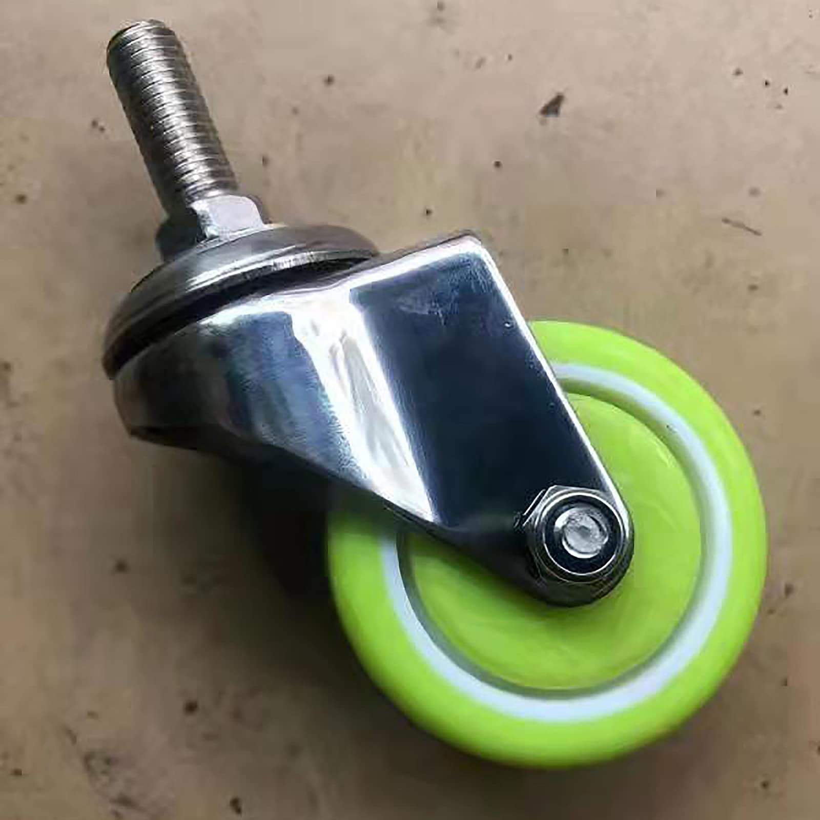 Ruote girevoli con Perno da 40 mm per Carrello (4 Pezzi/carico 100 kg), bullone M10x25 mm, Ruote girevoli in Gomma silenziosa Verde, Staffa in Acciaio Inossidabile, Ruota di Ricambio per Mob