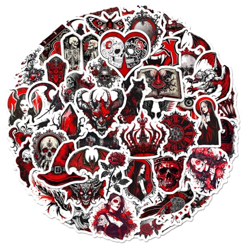 100 Autocollant Décorations macabres gothiques,SANYUANHE Stickers sombres,Stickers Motif crâne et roses noires pour bouteilles d’eau,valises,...