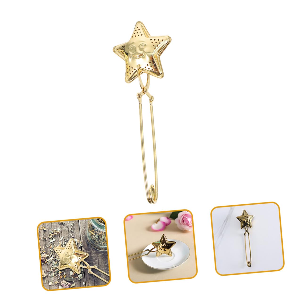 jojofuny Filtre à Thé en Acier Inoxydable Doré avec Motifs Étoiles et Lune, Infuseur Léger et Solide pour Thé en Vrac, Accessoire pour Infusion à Domicile