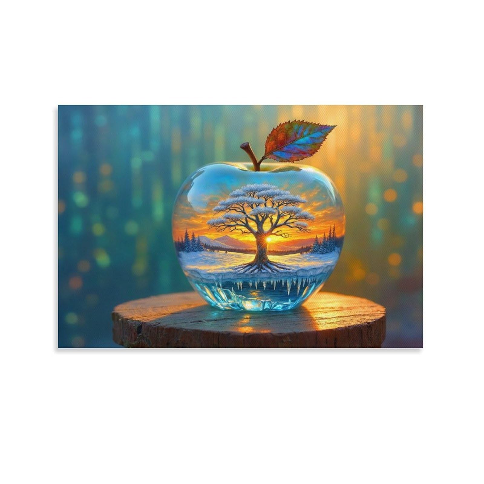 CPLVKWRQJ Crystal Apple Tree Individual Glass Apple Winter Tree Canvas Wall Art - Office Canvas Print Fade Resistant Wall Focal Art Ready to Hang 24x36inch(60x90cm)