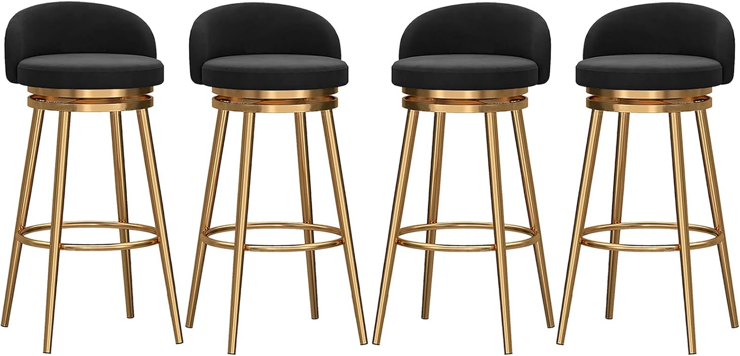 朝食用バーチェア キッチンカウンタースツール 360度回転バースツール 4個セット ベルベット張りバーハイトスツールチェア 背もたれ