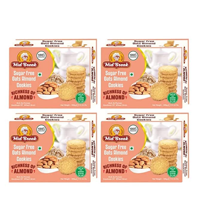 Midbreak - Sugar Free Oats Almonds Cookies | Sugar Free Oats Almonds Biscuits | Sugar Free Almond Cookies | Premium Handmade Cookies | 300 gms each | Pack of 4 (B0BGYCCQDX) Amazon Price History, Amazon Price Tracker