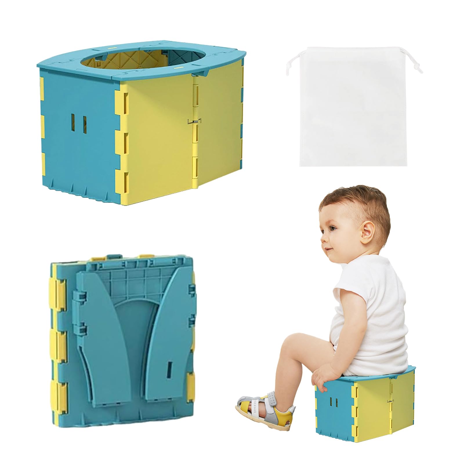 oubasang Faltbares töpfchen kinder, töpfchen für unterwegs,Baby potty travel, Reisetöpfchen faltbares Töpfchen Tragbar Reise WC Kinder für Kinder 12-36 Monate (Felsenblau)