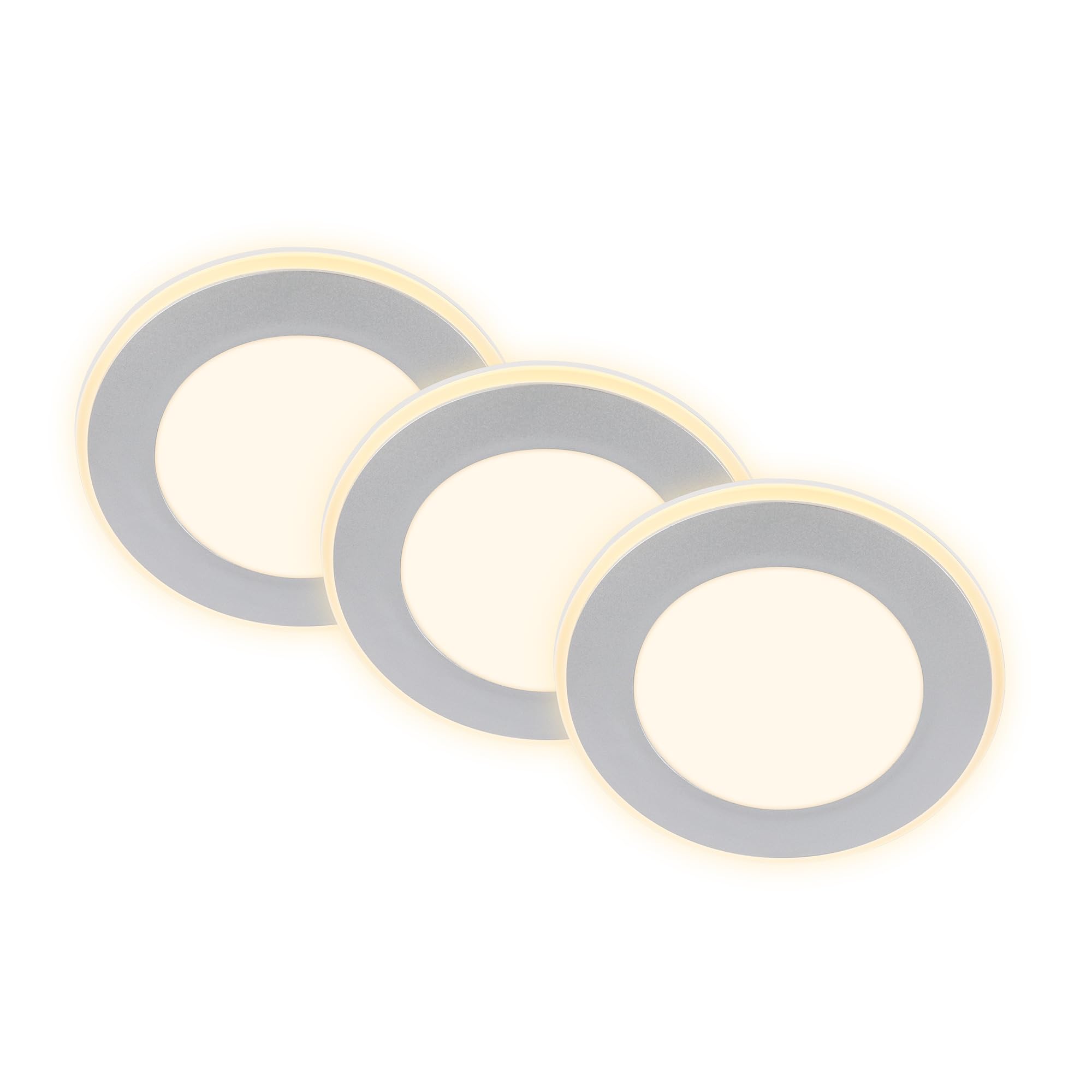 BRILONER - 3er Set LED Einbaustrahler 230V mit Nachtlichtfunktion, Flächen und Ringe sep. schaltbar, Speicherfunktion, LED Spot, flach, Deckenspots, Einbauleuchten, Wohnzimmer, 93x30mm, Chrom-Matt