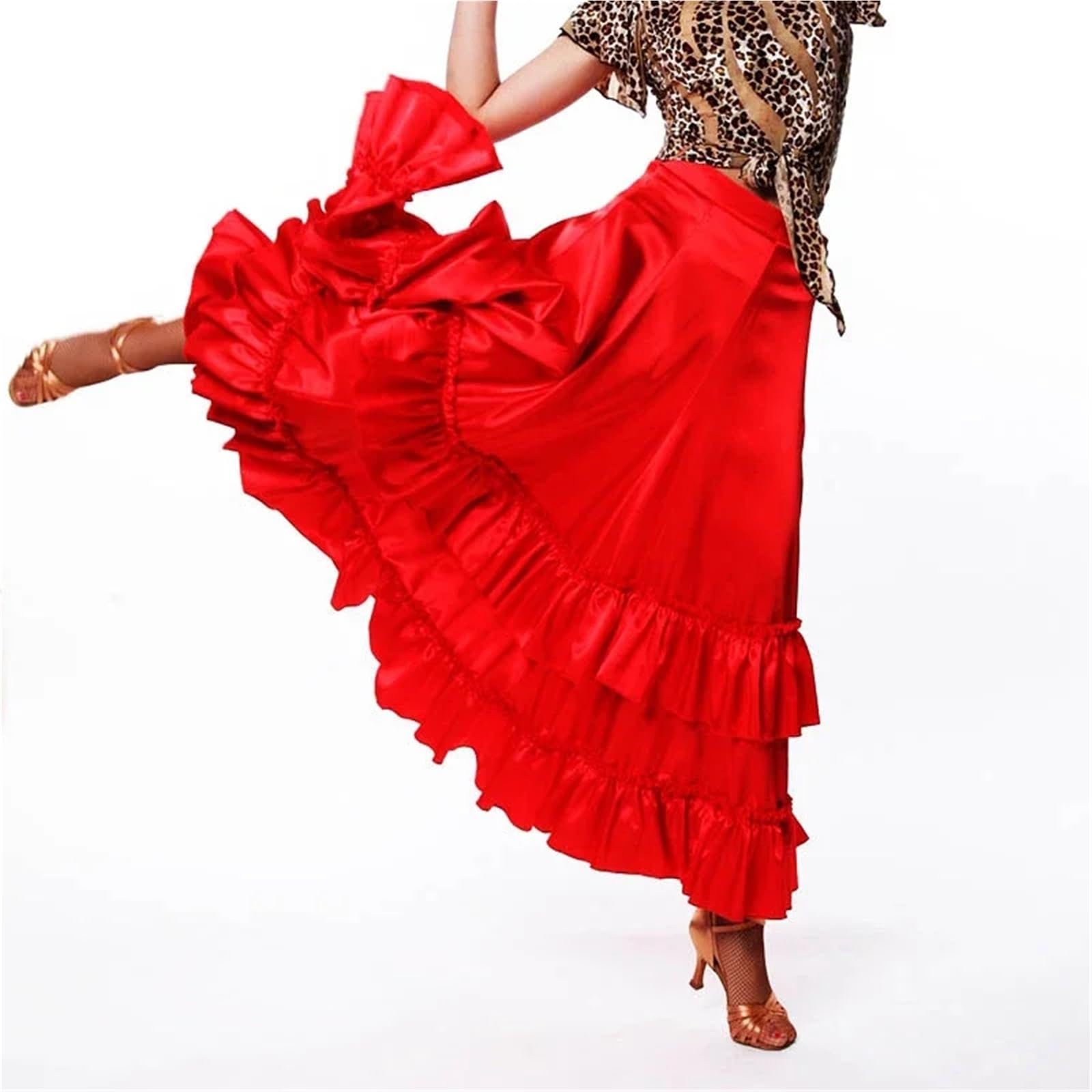 Falda Flamenca for Mujer, Vestido Rojo for actuación en el Escenario, Ropa de Baile salón, vals, Tango, Flamenco