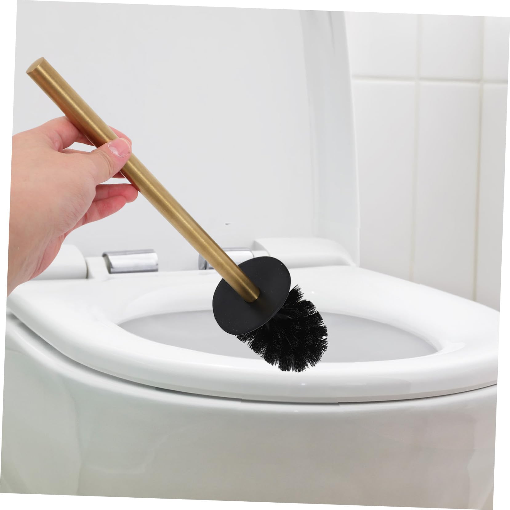 Juego de Escobilla con Diseño Montado en Pared y Mango Largo para Inodoro Material Acero Inoxidable Dorado, Adecuado para Limpieza en Baño U Oficina