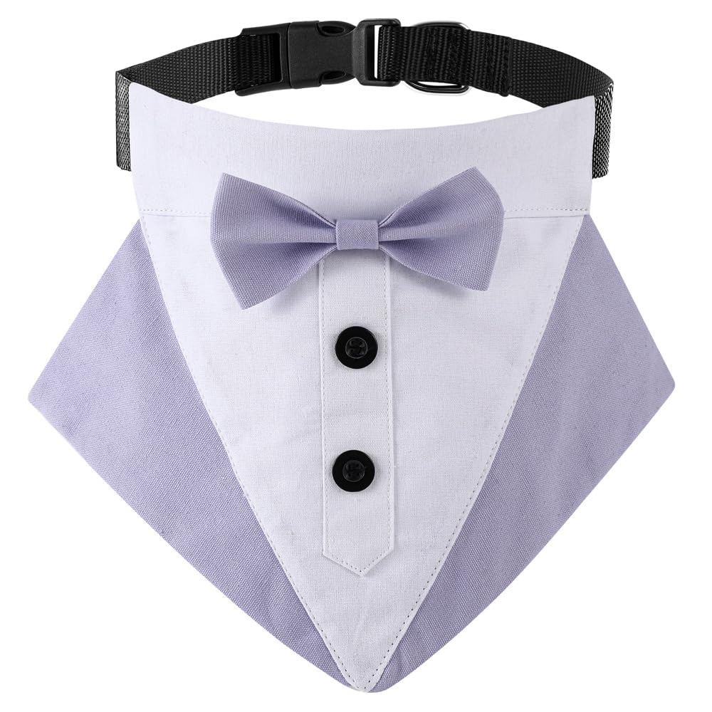 BT Bear Dog Tuxedo Bandana Collar,Pet Bowtie Collar Adjustable with Bow Neck Scarf for Medium Large Dogs Weddings Birthdays Parties- Purple,L