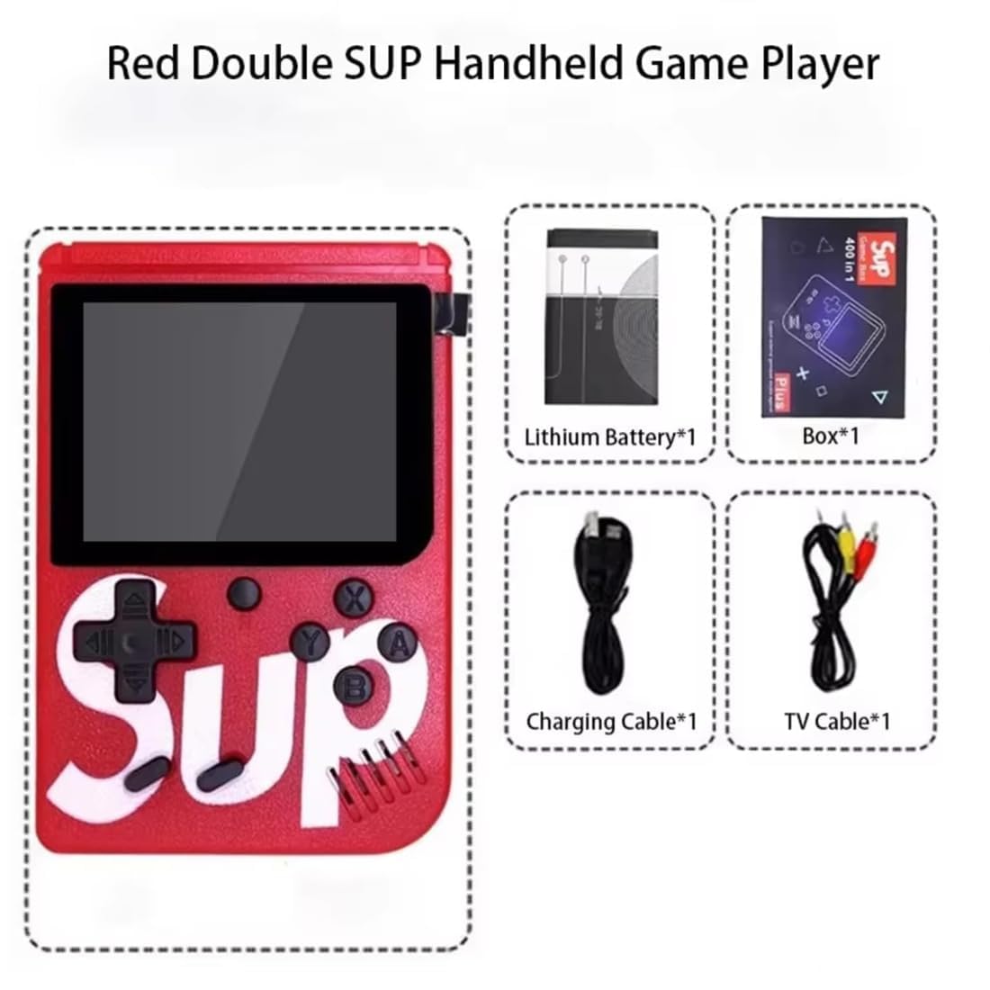 DOMENICO SUP 400 In 1 Handheld Game Mini Retro Game Box - 400 Preloaded Games, And USB Charging Cables With TV Output (Color As Per Availability), Red - Image 7 thumbnail