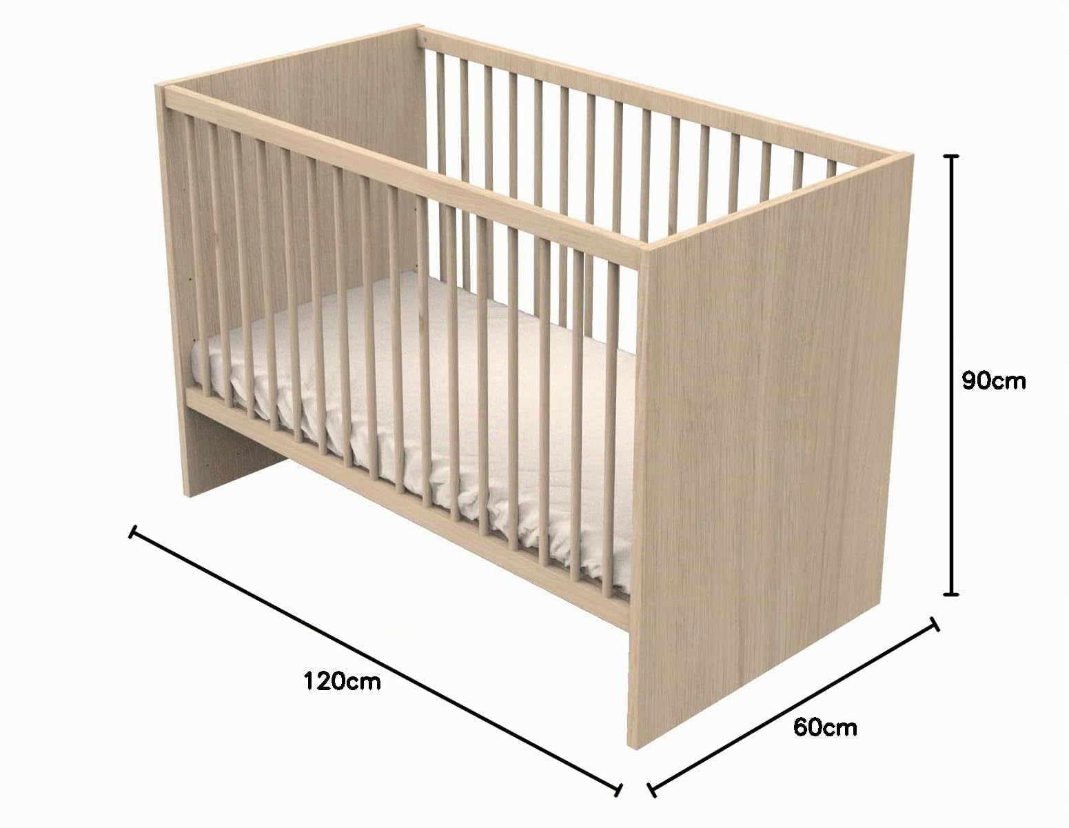 Sauthon Lit bébé 120x60 à barreaux en Bois décor chêne Suave
