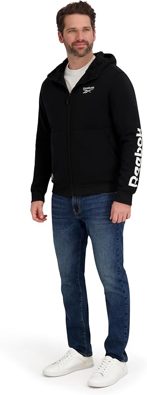 Reebok Mens Zip-Up Lined Logo Hoodie, Black, XL image 2