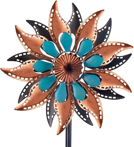 Miniatura 1 de VEWOGARDEN Molinillos de viento de flores, esculturas de viento cinéticas y molinillos de viento de metal para exteriores para patio y jardín, 62.5