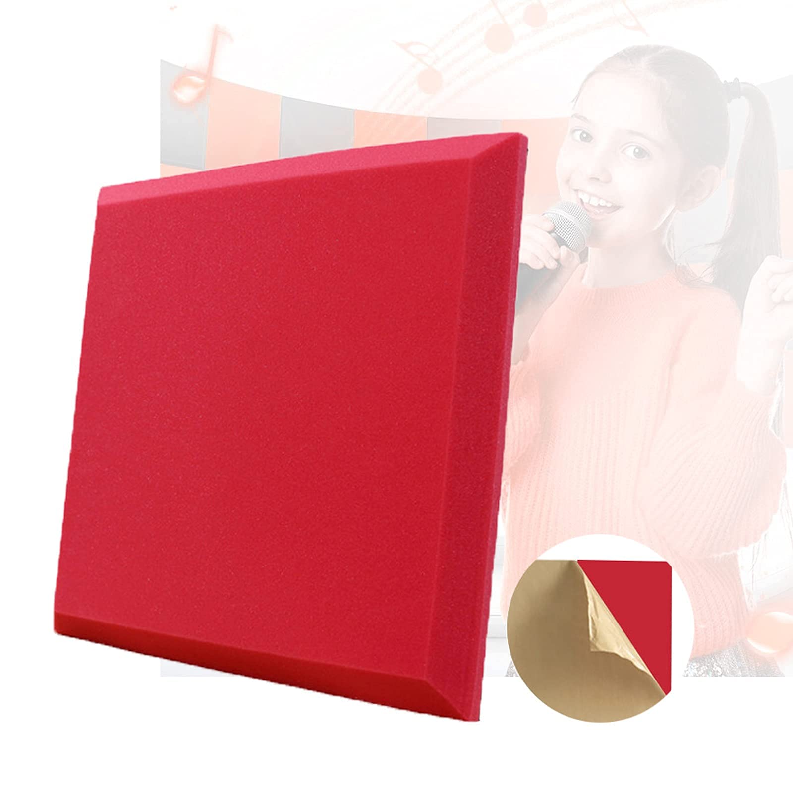 Schiuma Acustica, Pannello fonoassorbente Autoadesivo per la riduzione del Rumore, Piastrelle da Parete fonoassorbenti per Studio di Registrazione KTV (Rosso 10 Pezzi 50x50x5CM)