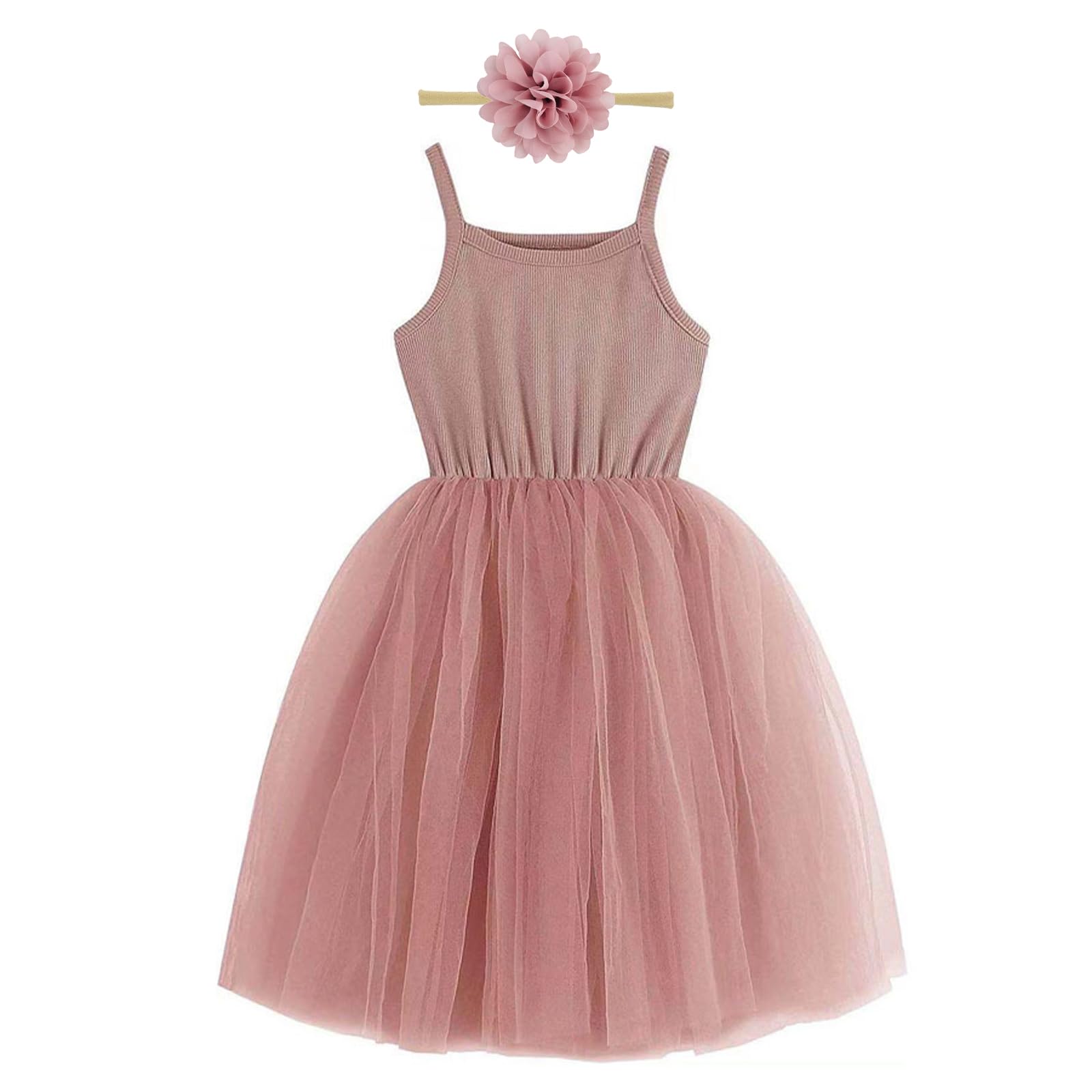 Toddler Girl Tulle Dress Dusty Pink Cami Sundress Easter Flower Girl Birthday Party Outfit 4-5 Years