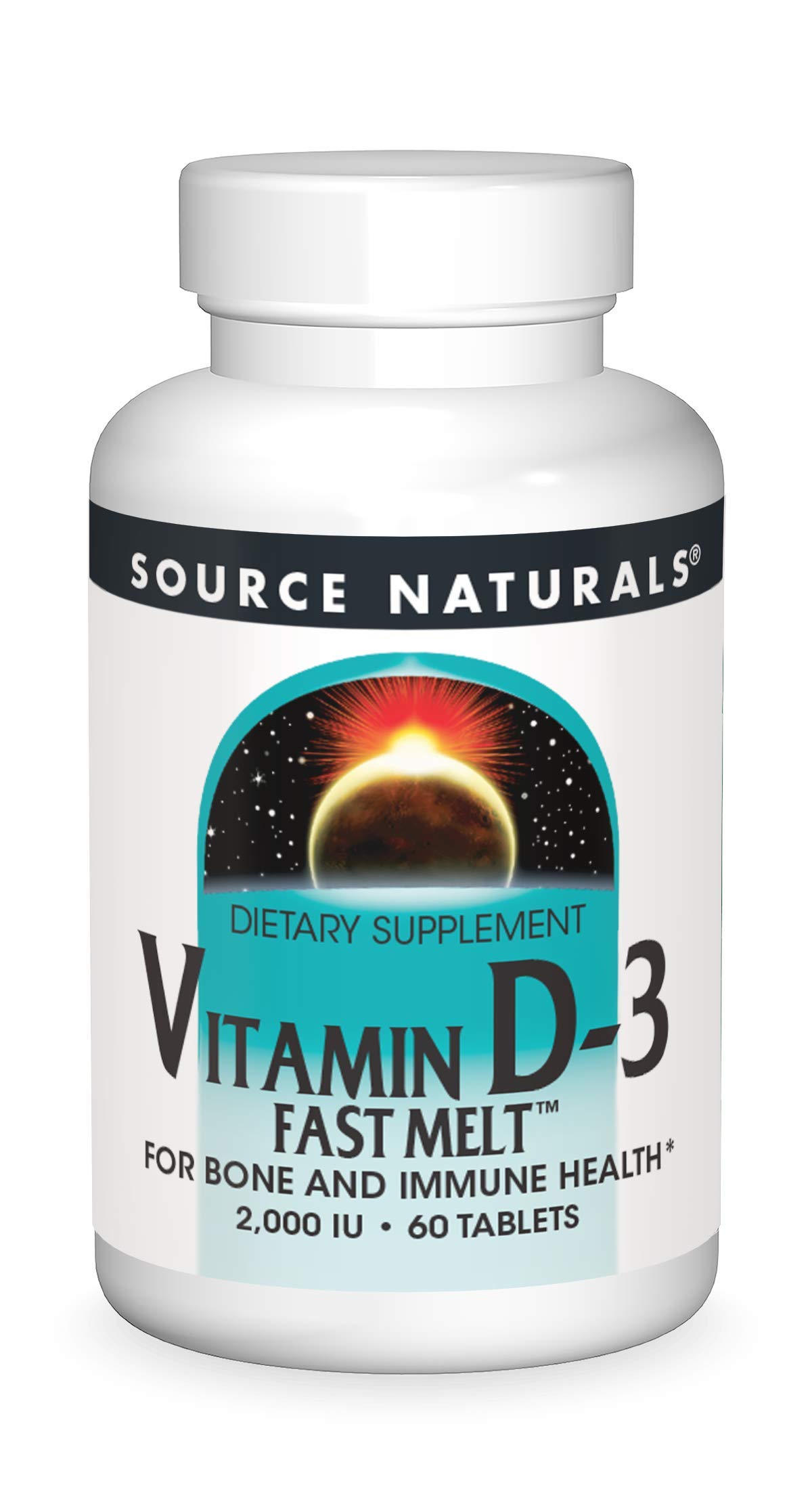 Source Naturals Vitamin D-3 2000 iu Supports Bone & Immune Health - Black Cherry Peach Flavor - 60 Fast Melt Tablets