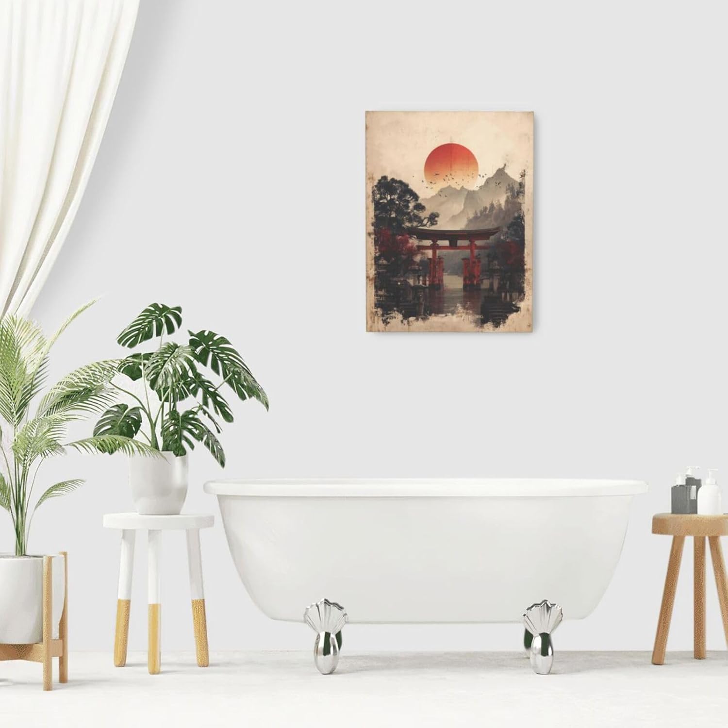Japanese Shrine Wall Art Oriental Asian Wall Decor Japan Traditional Canvas Pictures Chinese Aesthetic Paintings Prints China Artwork Framed Decorations For Bedroom Living Room Office Gifts 12" x 16"