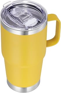 VEGOND 20 oz Tumbler with Handle Lid and Straw, Stainless Steel Insulated Travel Coffee Mug Spill Proof Double Wall Metal Tumbler Cup Keeps Drink Hot and Cold, Yellow 1 Pack